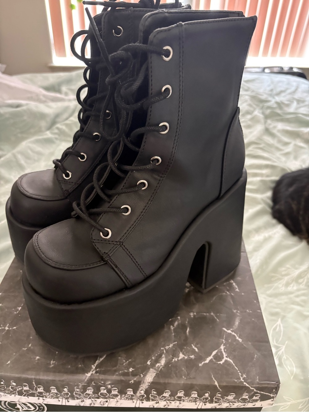 Black Platform Lace-Up Ankle Boots